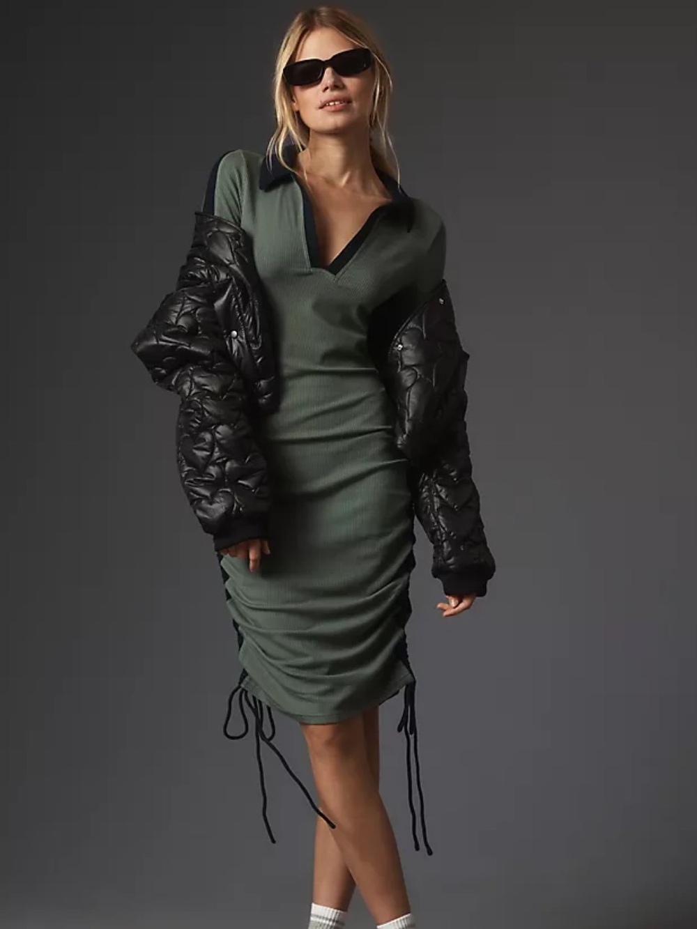 Daily Practice by Anthropologie Long-Sleeve Colourblock Polo Midi Dress S